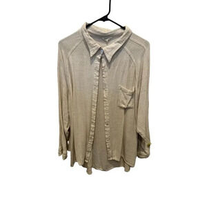 ee:some Men's Cream Long Sleeve Button Down Casual Shirt Size Large
